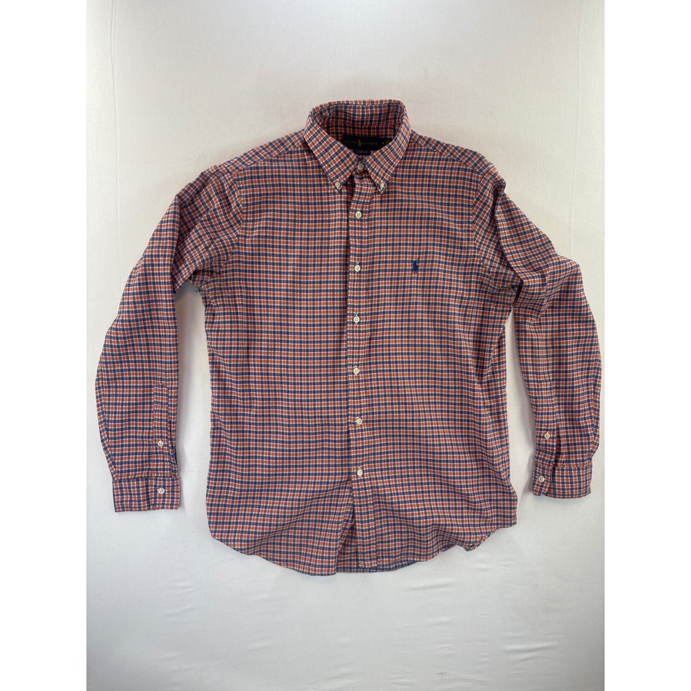 Polo Ralph Lauren Mens Orange Blue Plaid Button Down Shirt Long Sleeve mediumL